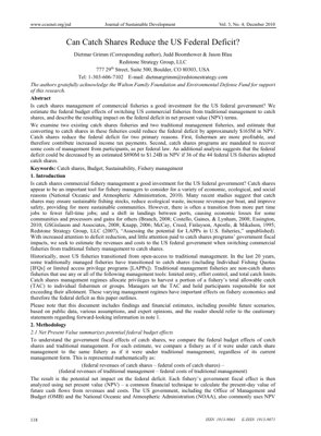 PDF Document Cover - Catch Shares Management: A Fiscal Analysis of Its Impact on the US Federal Deficit