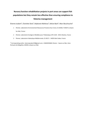 PDF Document Cover - Quantitative Assessment of Port Nursery Rehabilitation vs. Fisheries Management for Coastal Fish Populations
